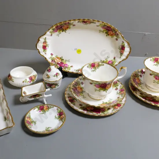Royal Albert Old Country Roses items - 2 trios, biscuit plate, mint dish, wheelbarrow etc.