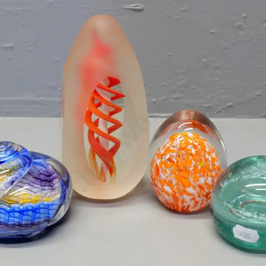 4 art glass paperweights - tallest is H-150