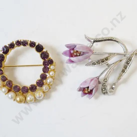 marcasite tulip brooch &  costume brooch