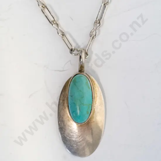silver tourquoise necklace stamped sterling