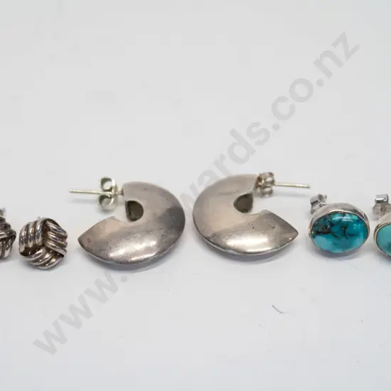 3 pairs of silver earrings