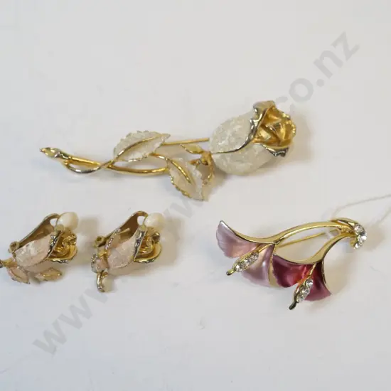 costume flower brooch & matching earring & costume flower brooch