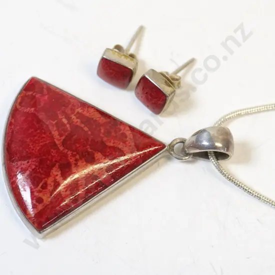 silver necklace & matching earrings stamped 925