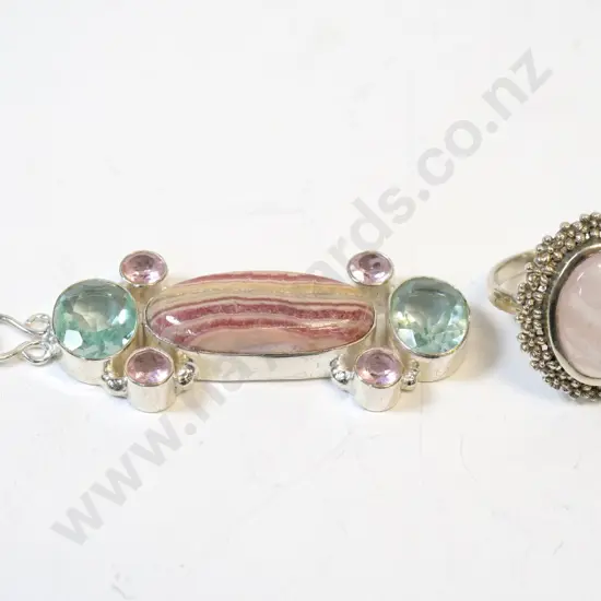 silver ring stamped 925 & pendant multi stone no chain or marks