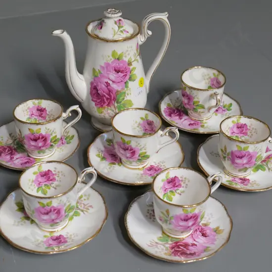 Royal Albert American Beauty coffee pot and 6 cups & saucers