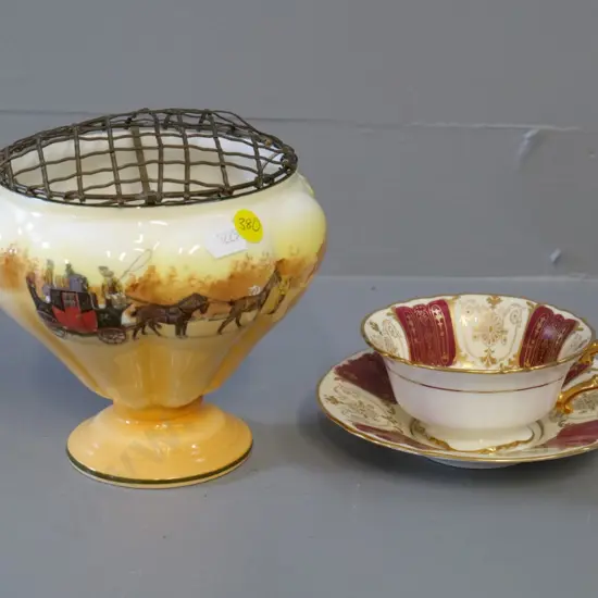 Royal Doulton items - Coaching Scenes footed rose bowl H-140 and a cup & saucer