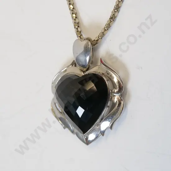 silver / black stone necklace necklace stamped925