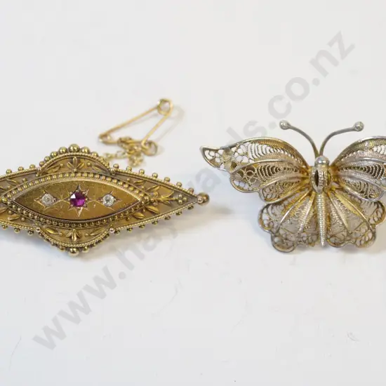 filigree butterfly brooch & bar style brooch