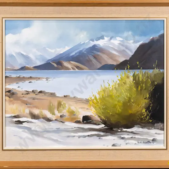 Maurice Buckland '80 - framed oil "Bremner Bay, Wanaka" H-390 W-490