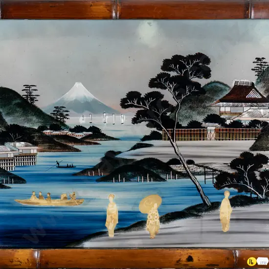 framed Japanese mixed media  (some areas of age damage) H-350 W-490