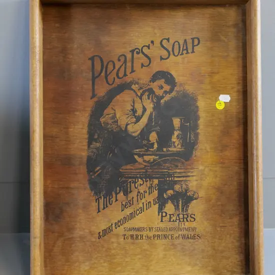 reproduction wooden tray with Pears soap print - wear to polish L-455 W-350