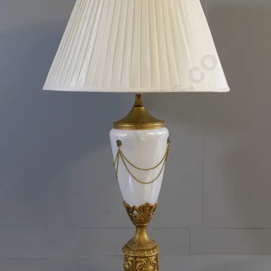 ornate cast metal and white glass  table lamp - H-940 Shade Diameter 480