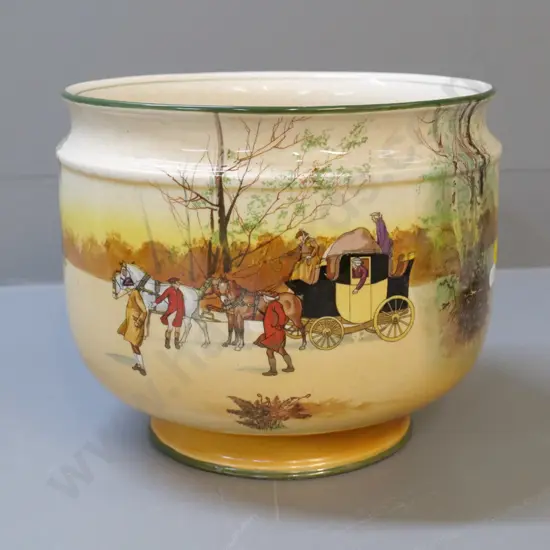 large Royal Doulton Coaching Days jardiniere - some crazing. H-210 Diameter 280