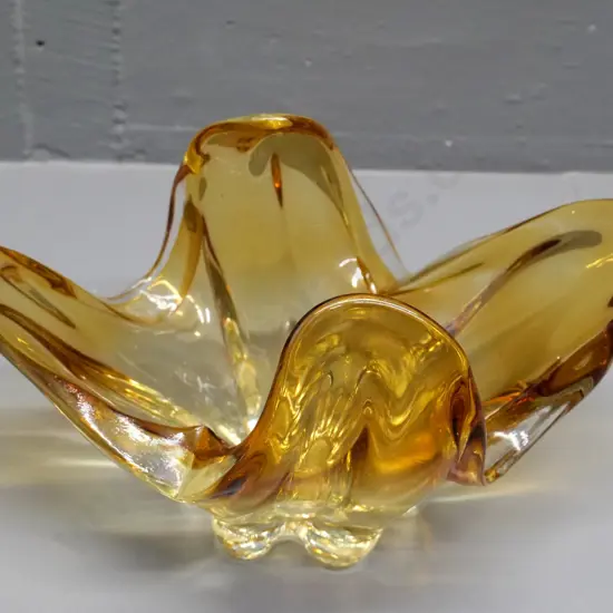 art glass bowl/vase - amber and clear H-180 L-300 W-170