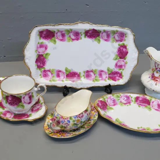 English china - 3 pieces Royal Albert Old English Rose, Hammersley creamer, Royal Winton AOF sauce boat & saucer