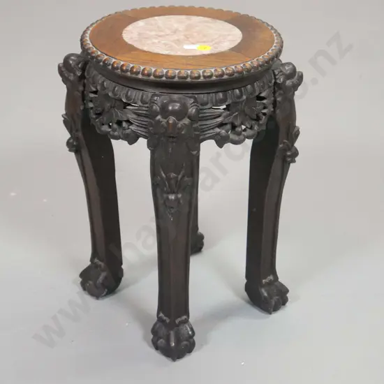 Chinese heavily carved small table with marble insert top H-330 Diameter 240
