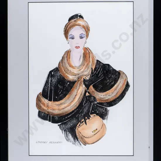 Lindsay G Kennett - framed watercolour - female portrait H-390 W-260