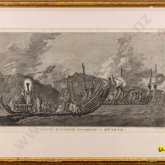 gilt framed Bernard Dirax copper engraving - Tahiti (1734 – 1786) (foxing and creasing) H-220 W-370
