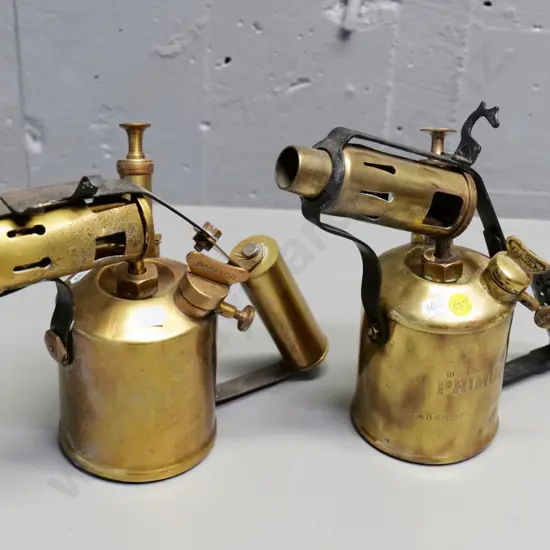 2 vintage brass blow torches - Primus Sweden H-220 W-250 and Darlton (Australia?)