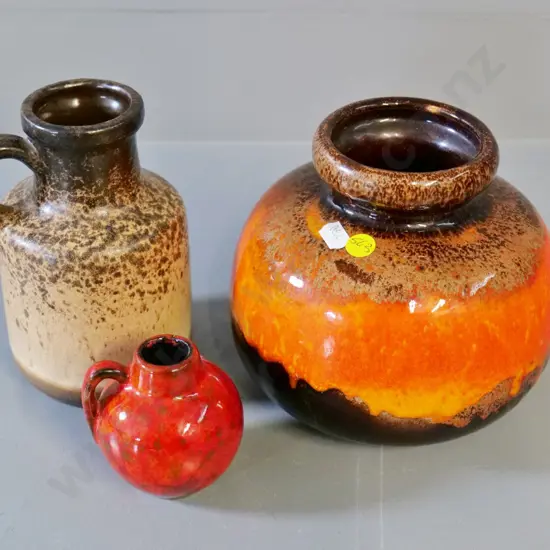 3 pottery vases - 2 marked Germany - tallest is H-170