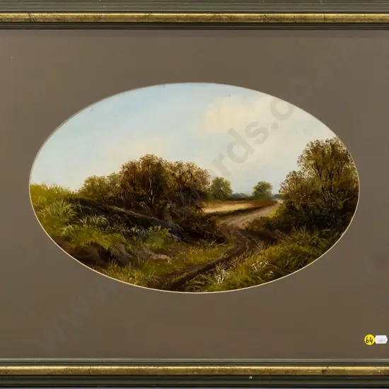 framed oval oil - country scene H-280 W-440