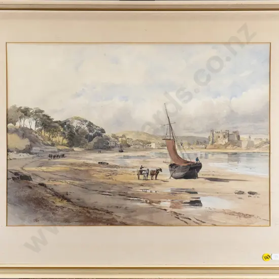 framed watercolour - coastal scene (slight foxing) H-330 W-470