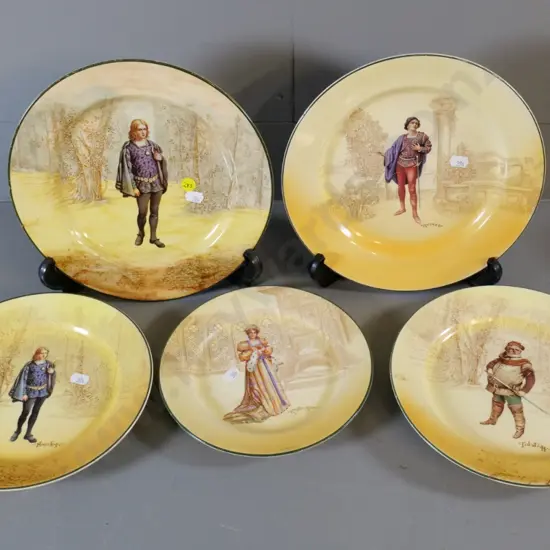 5 Royal Doulton Shakespeare character cabinet plates - largest is D-250