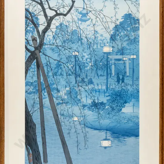framed Japanese print "Misty Evening by the Shinobazu Pond" H-350 W-230