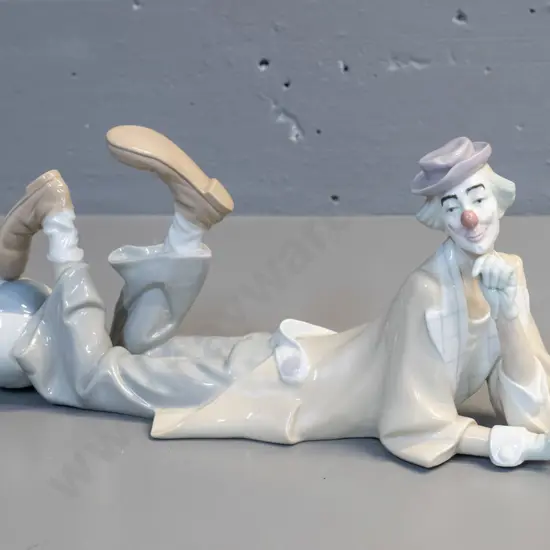 Lladro figure - reclining clown with ball, No. E22H. H-170 L-380