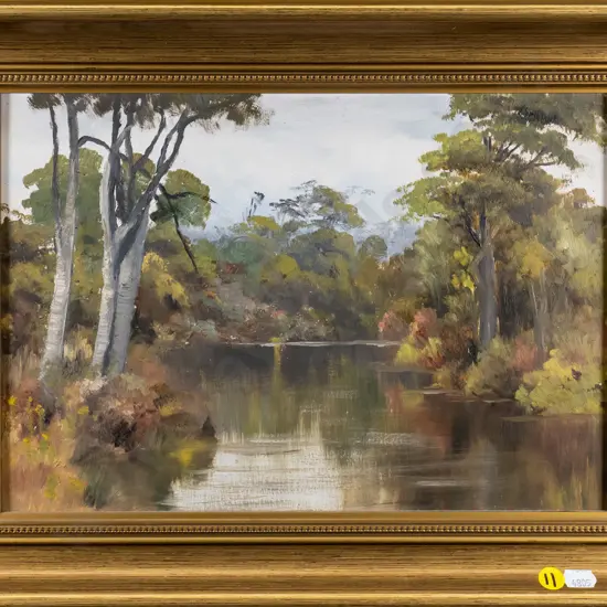 E Manson - gilt framed oil (circa 1913) "Waihopai River" H-230 W-330