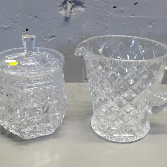 cut crystal items - biscuit barrel and heavy jug H-160 W-200 at handle