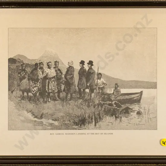 framed print "Rev Samuel Marsden Landing at the Bay of Islands" H-185 W-260