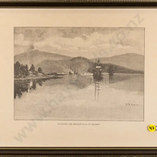 framed print "Planting the British Flag at Akaroa" H-180 W-240