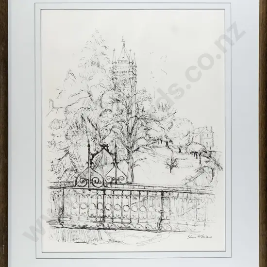 framed Shona McFarlane print - Otago University Clock tower H-400 W-310