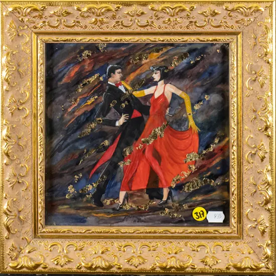 gilt framed mixed media - dancing couple H-185 W-185