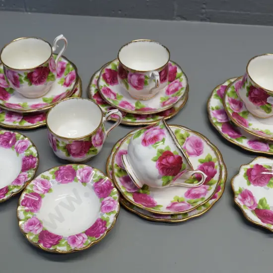 Royal Albert Old English Rose teaware - 4 trios, extra cup, and 3 sweet dishes