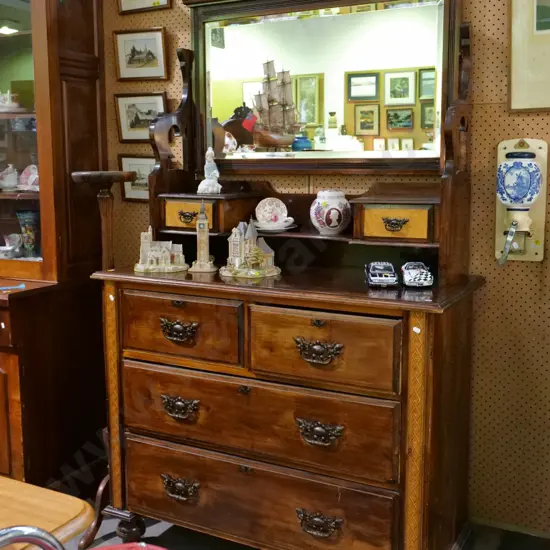 Edwardian mixed timber 6 drawer bevelled edge mirror back dresser H-1880 W-1070 D-460