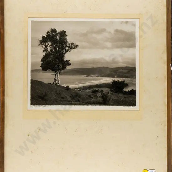 framed vintage George Chance photograph "Warrington Beach Otago" (extensive foxing to surround) H-210 W-260