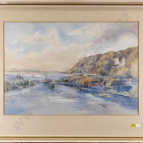 framed watercolour - coastal scne H-330 W-470
