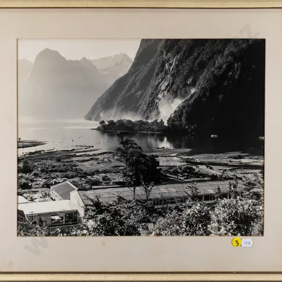 framed vintage black and white photograph - Milford Sound H-290 W-360