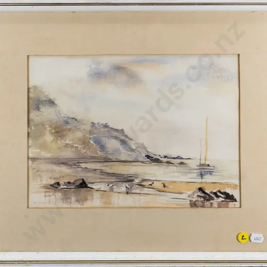 W Mcbeath - framed watercolour - coastal scene (slight foxing)  H-200 W-285
