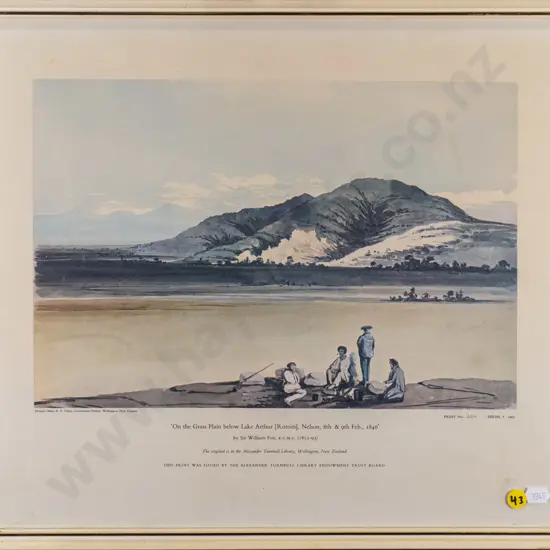 framed historic print "On the Grass Plain Below Lake Arthur (Rotioti) Nelson (fading) H-230 W-340