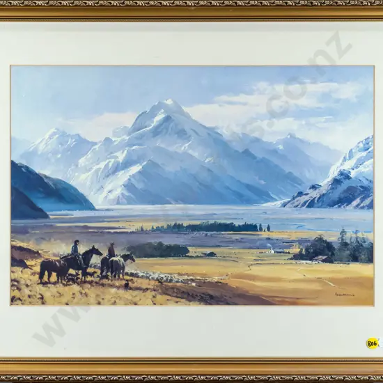gilt framed Peter Beadle print - musterers H-300 W-450