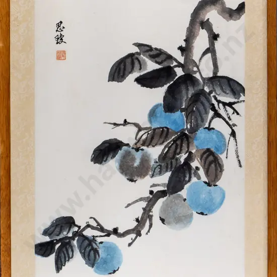 framed oriental watercolour (slight foxing) H-630 W-360