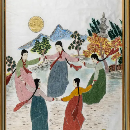 framed Japanese needlework - women dancing H-330 W-240