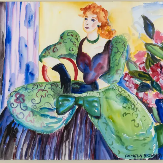 Pamela Brown '91 - framed watercolour - portrait H-550 W-740 (slight waters staining to matt)