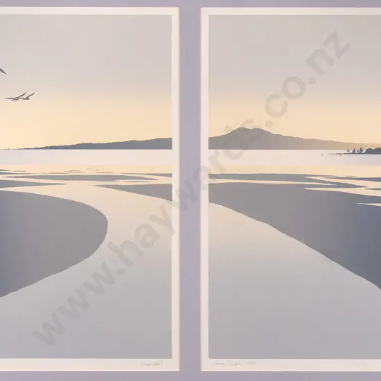 Laurie Leitch - framed screenprints 43/50 "Rangitoto I" Rangitoto II" Overall H-430 W-620