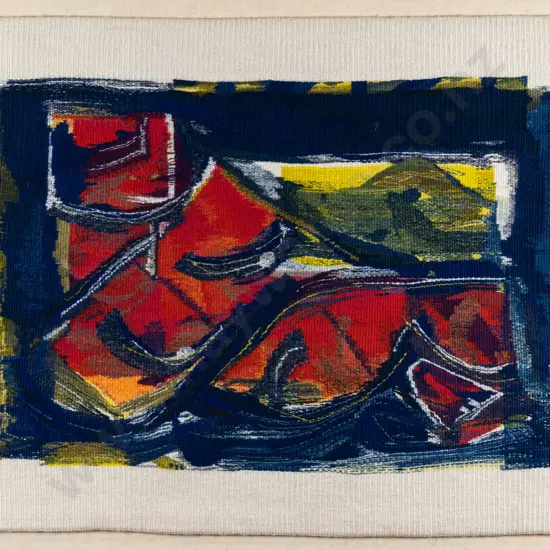 Jan Wilson framed painting on woven background - abstract H-350 W-520