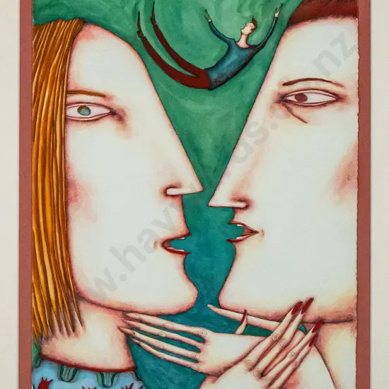 Sue Syme - framed watercolour "Between Us" H-360 W-240