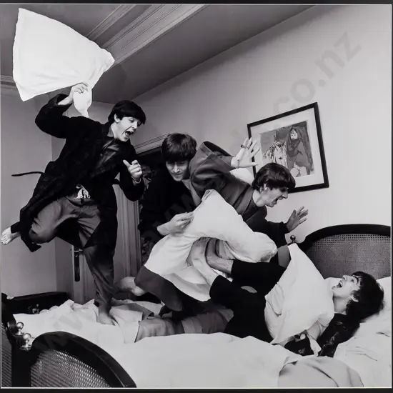 Harry Benson - framed photograph -  Beatles Pillow Fight, George V Hotel, Paris 1964 H-750 W-730